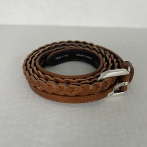 J Jill XL Genuine Leather Braided Brown Belt Boho Western Silver Buckle Layered